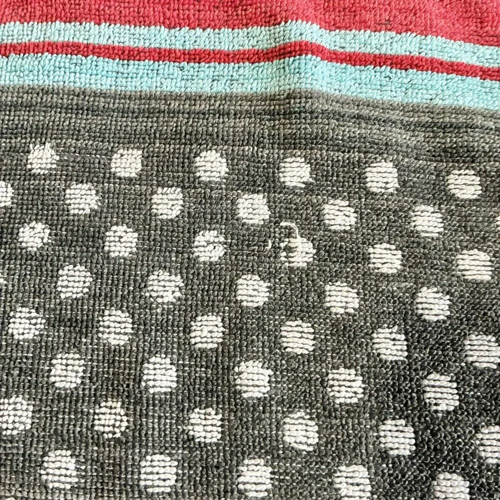 Vtg Cecil Saydah Beach Towel Ipanema Cat Polka Dots Stripes Purple Red *READ*